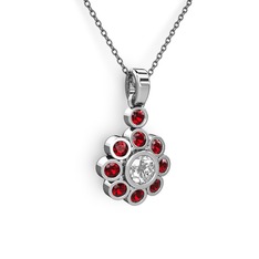 Elmas Çiçek Kolye - Garnet ve elmas 8 ayar beyaz altın kolye (0.5 karat, 40 cm gümüş rolo zincir) #1yk3rj6