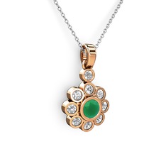 Elmas Çiçek Kolye - Swarovski ve kök zümrüt 8 ayar rose altın kolye (40 cm beyaz altın rolo zincir) #1ykwdez