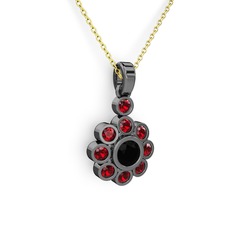 Elmas Çiçek Kolye - Garnet ve siyah zirkon 925 ayar siyah rodyum kaplama gümüş kolye (40 cm gümüş rolo zincir) #1yliayz