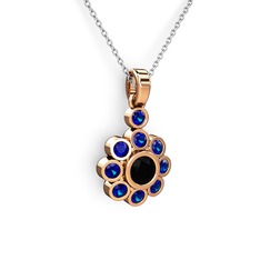 Lab safir ve siyah zirkon 14 ayar rose altın kolye (40 cm beyaz altın rolo zincir)