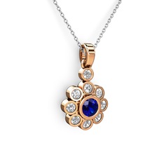 Elmas Çiçek Kolye - Pırlanta ve lab safir 8 ayar rose altın kolye (0.54 karat, 40 cm beyaz altın rolo zincir) #1yyk1jt