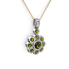 Elmas Çiçek Kolye - Peridot 8 ayar beyaz altın kolye (40 cm rose altın rolo zincir) #1z8xkt
