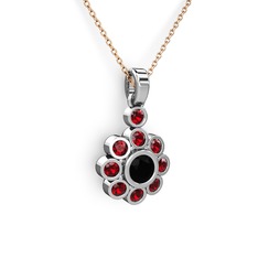 Garnet ve siyah zirkon 925 ayar gümüş kolye (40 cm rose altın rolo zincir)