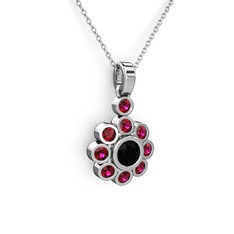 Rodolit garnet ve siyah zirkon 18 ayar beyaz altın kolye (40 cm beyaz altın rolo zincir)