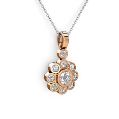 Swarovski ve elmas 14 ayar rose altın kolye (0.5 karat, 40 cm beyaz altın rolo zincir)