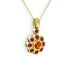 Rodolit garnet ve sitrin 8 ayar altın kolye (40 cm altın rolo zincir)