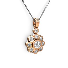 Elmas ve beyaz zirkon 925 ayar rose altın kaplama gümüş kolye (0.54 karat, 40 cm gümüş rolo zincir)