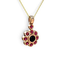 Rodolit garnet ve siyah zirkon 18 ayar rose altın kolye (40 cm altın rolo zincir)