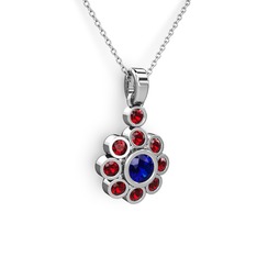 Garnet ve lab safir 8 ayar beyaz altın kolye (40 cm beyaz altın rolo zincir)