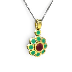 Elmas Çiçek Kolye - Kök zümrüt ve kök yakut 8 ayar altın kolye (40 cm gümüş rolo zincir) #3kjlja