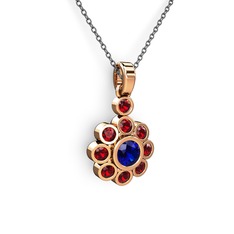 Garnet ve lab safir 925 ayar rose altın kaplama gümüş kolye (40 cm gümüş rolo zincir)