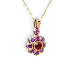 Elmas Çiçek Kolye - Ametist ve garnet 8 ayar rose altın kolye (40 cm gümüş rolo zincir) #3rz3yl
