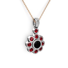 Elmas Çiçek Kolye - Garnet ve siyah zirkon 925 ayar gümüş kolye (40 cm rose altın rolo zincir) #3w9zss