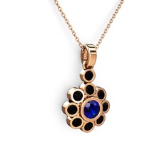 Siyah zirkon ve lab safir 925 ayar rose altın kaplama gümüş kolye (40 cm rose altın rolo zincir)