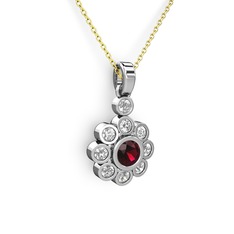 Pırlanta ve rodolit garnet 925 ayar gümüş kolye (0.54 karat, 40 cm altın rolo zincir)