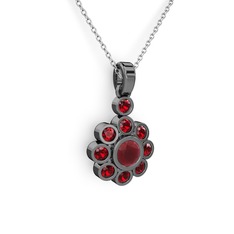 Elmas Çiçek Kolye - Garnet ve kök yakut 925 ayar siyah rodyum kaplama gümüş kolye (40 cm beyaz altın rolo zincir) #4c301f