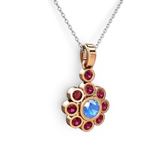 Rodolit garnet ve akuamarin 8 ayar rose altın kolye (40 cm gümüş rolo zincir)