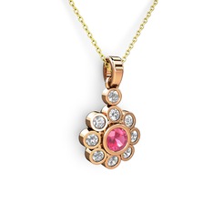 Elmas Çiçek Kolye - Pırlanta ve pembe kuvars 18 ayar rose altın kolye (0.54 karat, 40 cm altın rolo zincir) #4onyp5