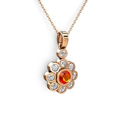 Elmas Çiçek Kolye - Pırlanta ve sitrin 18 ayar rose altın kolye (0.54 karat, 40 cm gümüş rolo zincir) #5cl77i