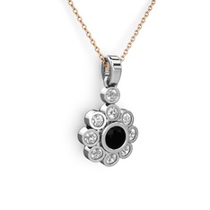 Pırlanta ve siyah zirkon 8 ayar beyaz altın kolye (0.54 karat, 40 cm rose altın rolo zincir)