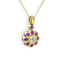 Elmas Çiçek Kolye - Ametist ve swarovski 8 ayar altın kolye (40 cm altın rolo zincir) #5vlngg
