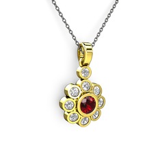 Swarovski ve garnet 925 ayar altın kaplama gümüş kolye (40 cm gümüş rolo zincir)