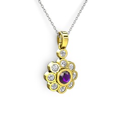 Swarovski ve ametist 8 ayar altın kolye (40 cm beyaz altın rolo zincir)