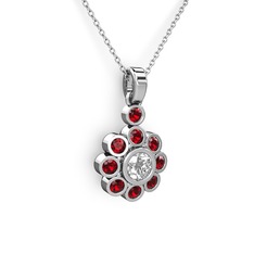 Elmas Çiçek Kolye - Garnet ve swarovski 14 ayar beyaz altın kolye (40 cm beyaz altın rolo zincir) #6sxcxs