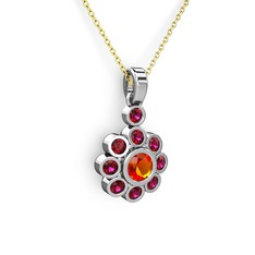 Elmas Çiçek Kolye - Rodolit garnet ve sitrin 8 ayar beyaz altın kolye (40 cm altın rolo zincir) #6tgmc3
