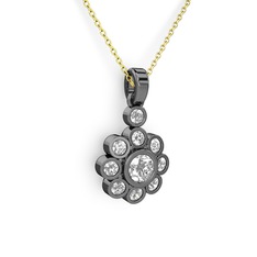 Elmas ve swarovski 925 ayar siyah rodyum kaplama gümüş kolye (0.54 karat, 40 cm gümüş rolo zincir)