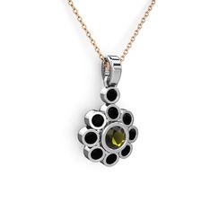 Siyah zirkon ve peridot 18 ayar beyaz altın kolye (40 cm gümüş rolo zincir)