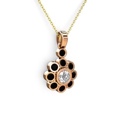 Siyah zirkon ve pırlanta 8 ayar rose altın kolye (0.5 karat, 40 cm altın rolo zincir)