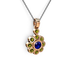 Elmas Çiçek Kolye - Peridot ve lab safir 8 ayar rose altın kolye (40 cm gümüş rolo zincir) #7i7gq3