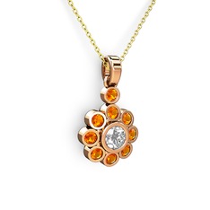 Elmas Çiçek Kolye - Sitrin ve elmas 925 ayar rose altın kaplama gümüş kolye (0.5 karat, 40 cm altın rolo zincir) #7im0jh