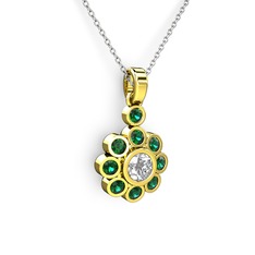 Elmas Çiçek Kolye - Yeşil kuvars ve elmas 8 ayar altın kolye (0.5 karat, 40 cm gümüş rolo zincir) #7k68gr