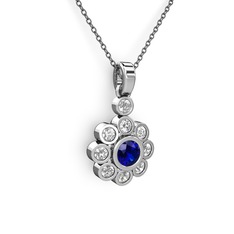 Swarovski ve lab safir 8 ayar beyaz altın kolye (40 cm gümüş rolo zincir)