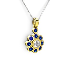Elmas Çiçek Kolye - Lab safir ve swarovski 14 ayar altın kolye (40 cm beyaz altın rolo zincir) #8bg4xa