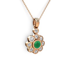 Pırlanta ve kök zümrüt 8 ayar rose altın kolye (0.54 karat, 40 cm rose altın rolo zincir)