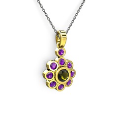 Ametist ve peridot 18 ayar altın kolye (40 cm gümüş rolo zincir)
