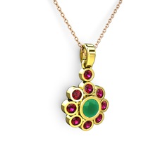 Elmas Çiçek Kolye - Rodolit garnet ve kök zümrüt 18 ayar altın kolye (40 cm rose altın rolo zincir) #931h4d