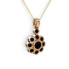 Elmas Çiçek Kolye - Siyah zirkon 14 ayar rose altın kolye (40 cm altın rolo zincir) #9i0gnx