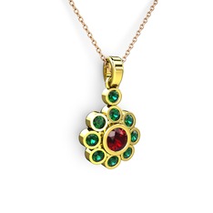 Elmas Çiçek Kolye - Yeşil kuvars ve garnet 18 ayar altın kolye (40 cm rose altın rolo zincir) #a2qj9v
