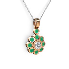 Kök zümrüt ve pırlanta 14 ayar rose altın kolye (0.5 karat, 40 cm beyaz altın rolo zincir)