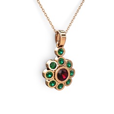 Elmas Çiçek Kolye - Yeşil kuvars ve rodolit garnet 14 ayar rose altın kolye (40 cm rose altın rolo zincir) #aan477