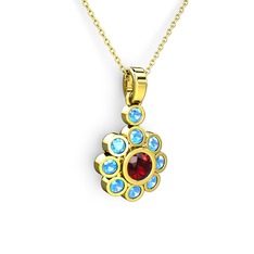Elmas Çiçek Kolye - Akuamarin ve garnet 18 ayar altın kolye (40 cm altın rolo zincir) #ag4vbb