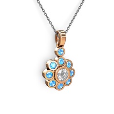 Akuamarin ve beyaz zirkon 8 ayar rose altın kolye (40 cm gümüş rolo zincir)