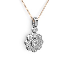 Swarovski ve pırlanta 8 ayar beyaz altın kolye (0.5 karat, 40 cm rose altın rolo zincir)