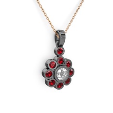 Elmas Çiçek Kolye - Garnet ve pırlanta 925 ayar siyah rodyum kaplama gümüş kolye (0.5 karat, 40 cm rose altın rolo zincir) #ay57bo