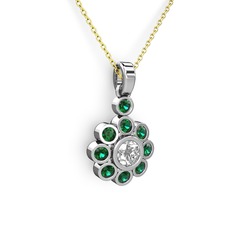 Yeşil kuvars ve elmas 8 ayar beyaz altın kolye (0.5 karat, 40 cm altın rolo zincir)
