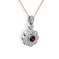 Elmas Çiçek Kolye - Pırlanta ve rodolit garnet 18 ayar beyaz altın kolye (0.54 karat, 40 cm rose altın rolo zincir) #bw7qmz